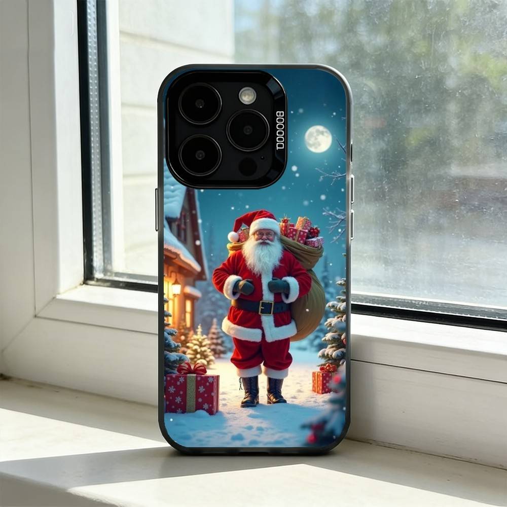 Рождественский чехол для телефона Санта-Клаус для iPhone 17,16,15,14,13,12,11 Plus,Pro Max,XS, Разноцветный Серебристый Черный Чехол