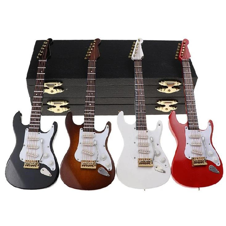 Wooden Musical Instruments Collection Decorative Ornaments Mini Electric Guitar With Support Miniature Model Decoration Gifts