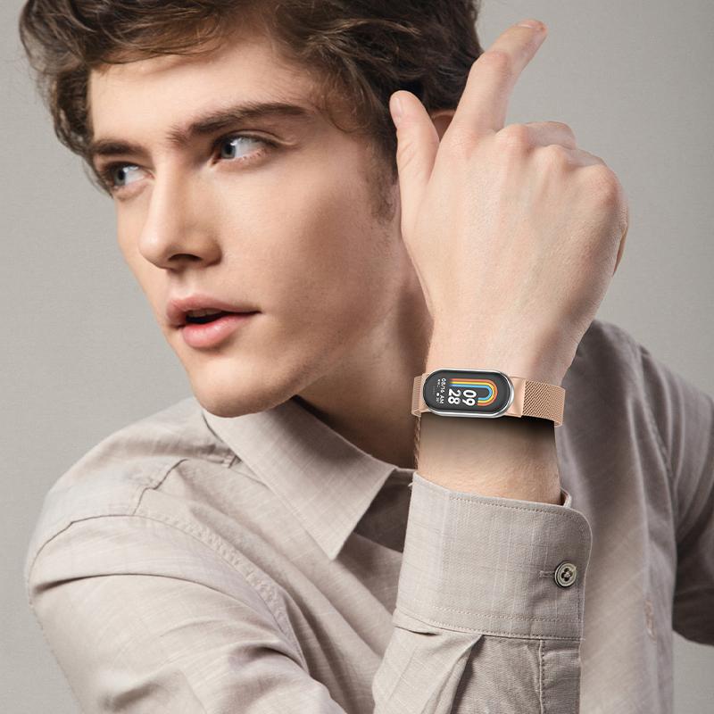 Ремешок для Xiaomi Band 8 Браслет из нержавеющей стали Наручный ремешок Металл Розовое золото Серебристый Черный