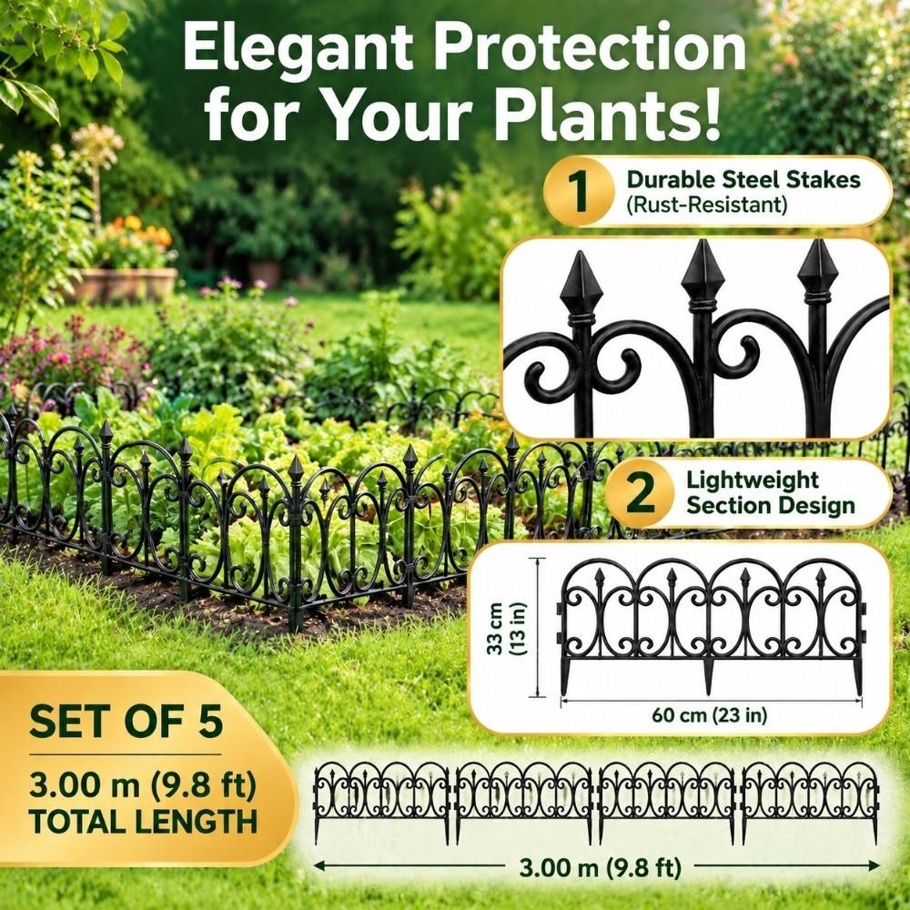 5pcs Weather Resistant Decorative Garden Fence Waterproof Plastic Landscape Barrier Flower Bed