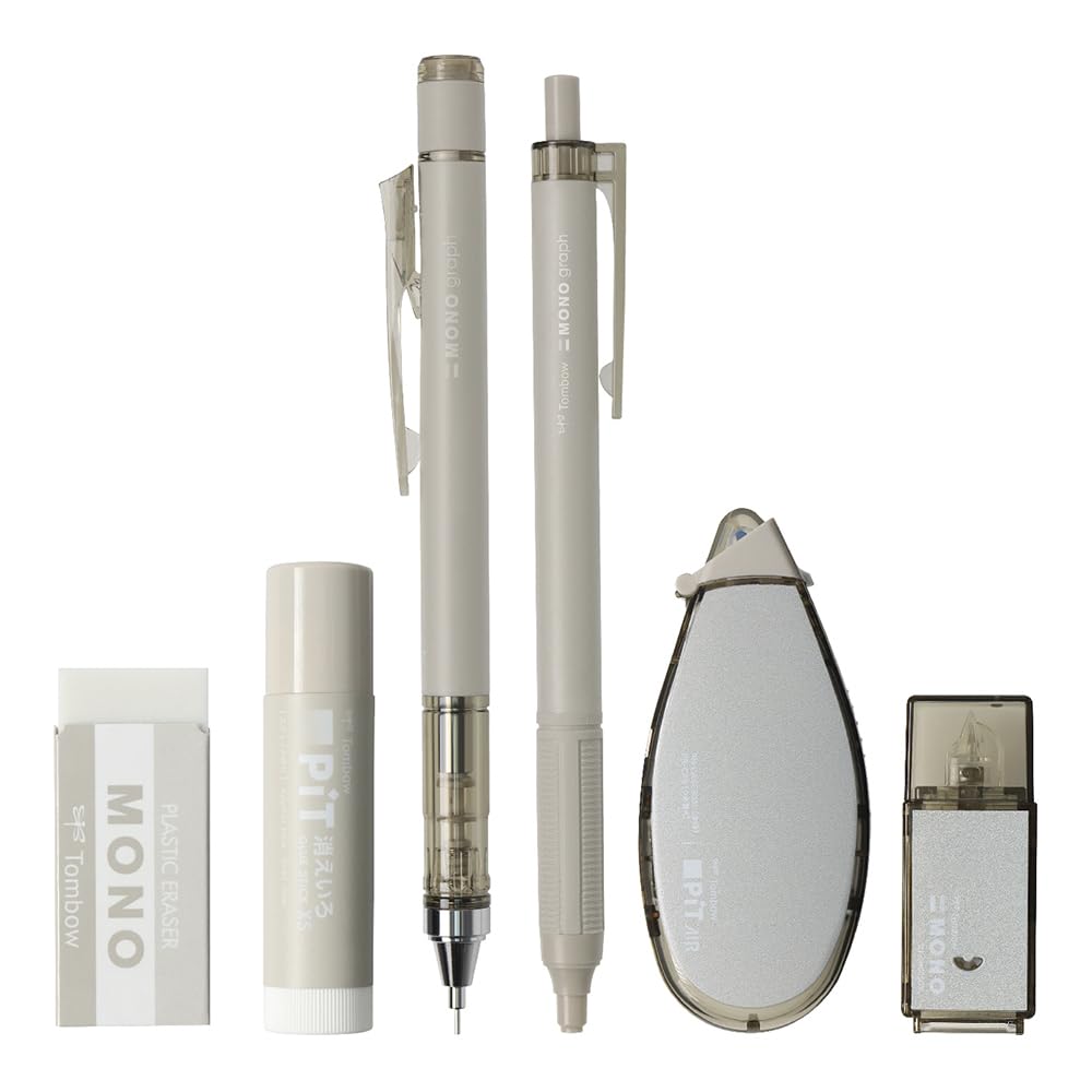 Tombow MONO PIT Pencil Stationery Ash Mechanical Pencil 6-Piece Set, Color, Taupe, 0.3mm Set, PCC-643AAZ
