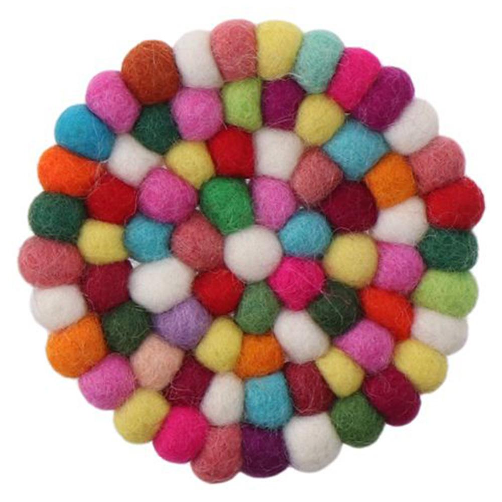 5 Pcs Wool Felt Round Felt Ball Coasters Colorful Handmade Wool Felt Small Cup Mat Table