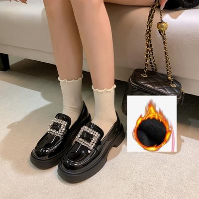 Зимние бархатные кожаные мокасины на толстой подошве для женщин