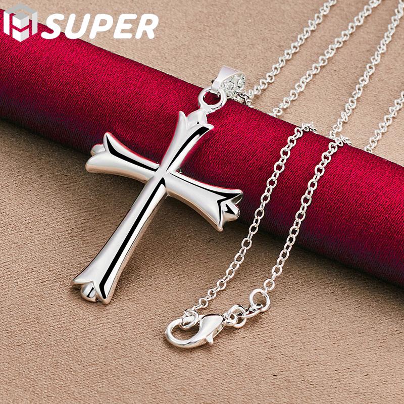 Ювелирные изделия из стерлингового серебра 925 пробы, 16-30 дюймов, цепочка в виде змеи, крест, кулон, ожерелье