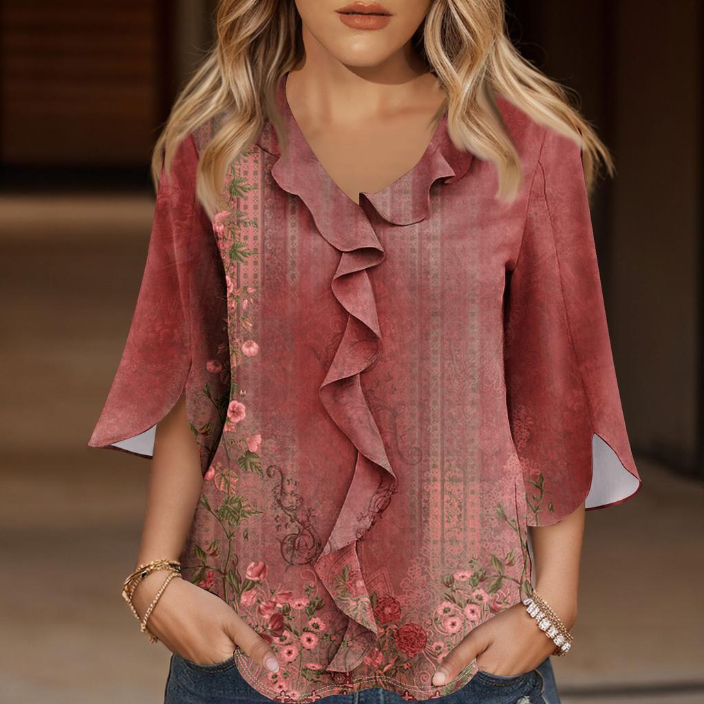 Рубашки с рукавом 3/4 для женщин, милые топы, футболки с рисунком, блузки, повседневные базовые топы больших размеров, пуловеры