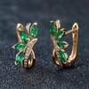 Cute Female Blue Green Stone Clip Earrings Charm Gold Color White Zircon Stone Wedding Jewelry For Women