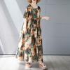 Летнее новое простое богемное длинное платье, расширенное и увеличенное, с короткими рукавами и круглым вырезом, с принтом, женская одежда