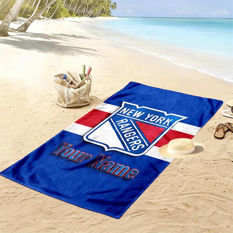 Name Custom New York Rangers Logo Print Beach Towel, Large Soft Quick Dry Towel for Beach Camping Swimming