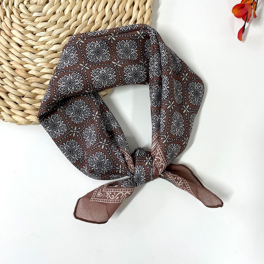 Spring-summer cashew flower square scarf, cotton-linen small square scarf, silk scarf, classic vintage versatile bun neck scarf