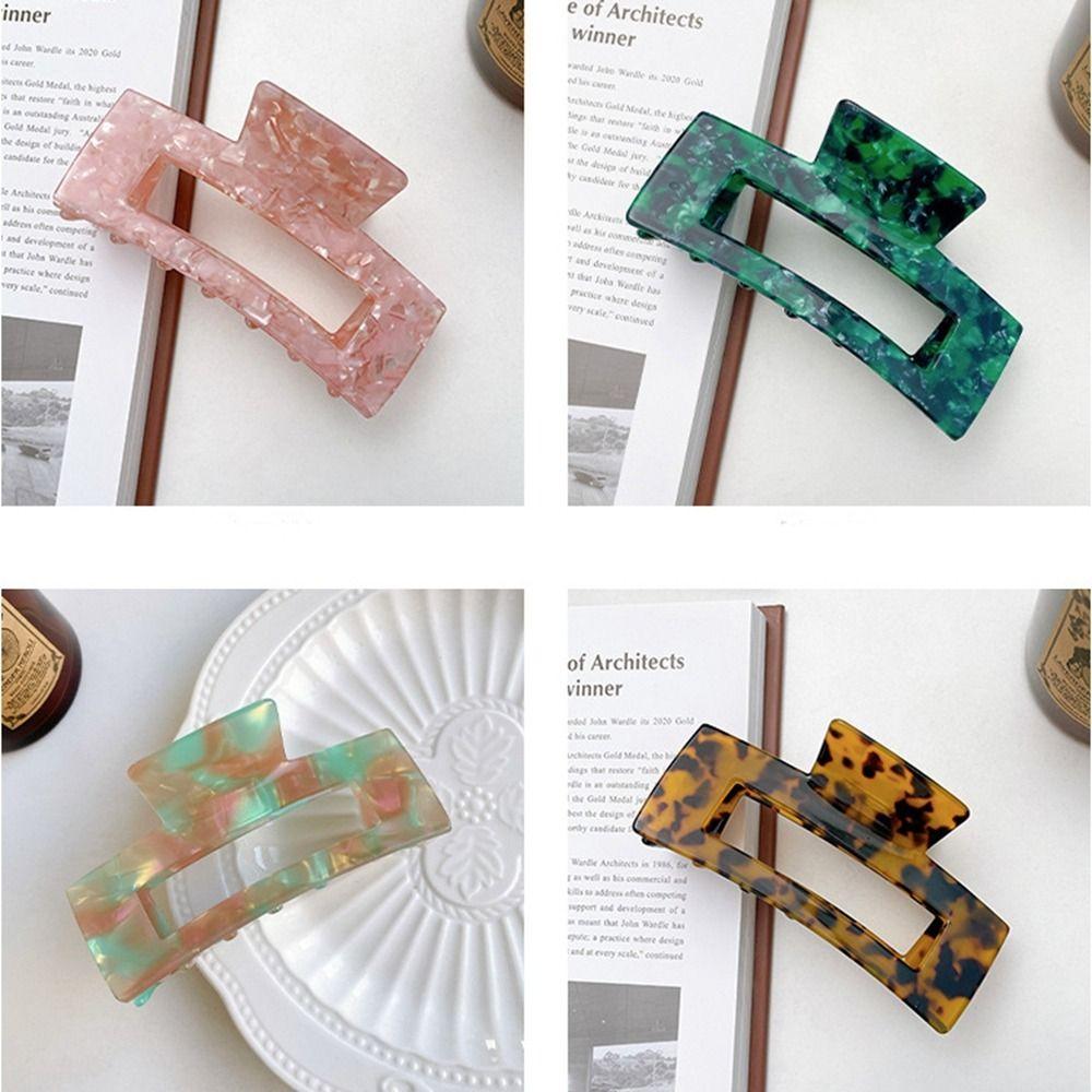 French Style Rectangular Hollow Hair Claw Colorful Shark Clip Acetic Acid Hair Clip  Girls