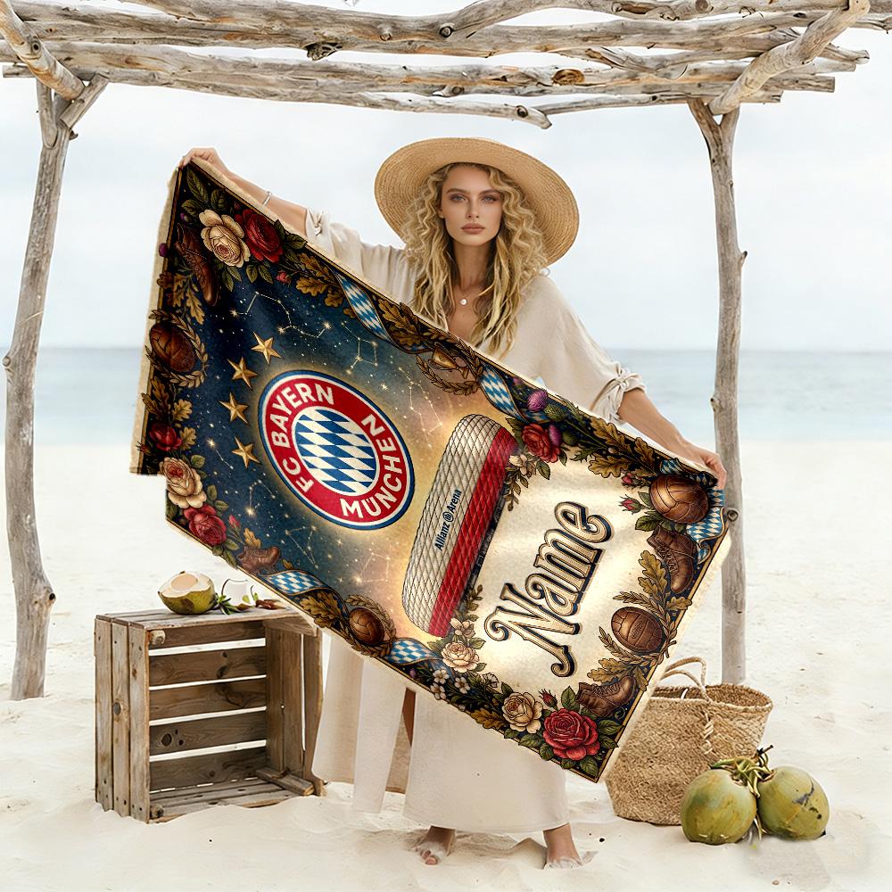 Bayern Munich Fan Artwork Customize Your Name Beach Towel Super Soft & Absorbent Portable for SwimmingBeachCamping Travel Beach AccessoriesGym
