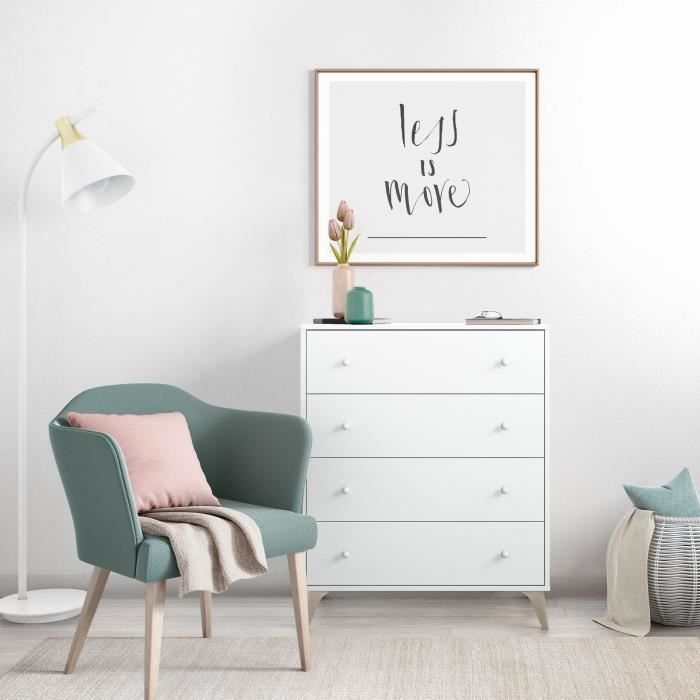 Commode SWEET 4 Tiroirs - Décor blanc - L 77.5 x P 40 x H 95cm