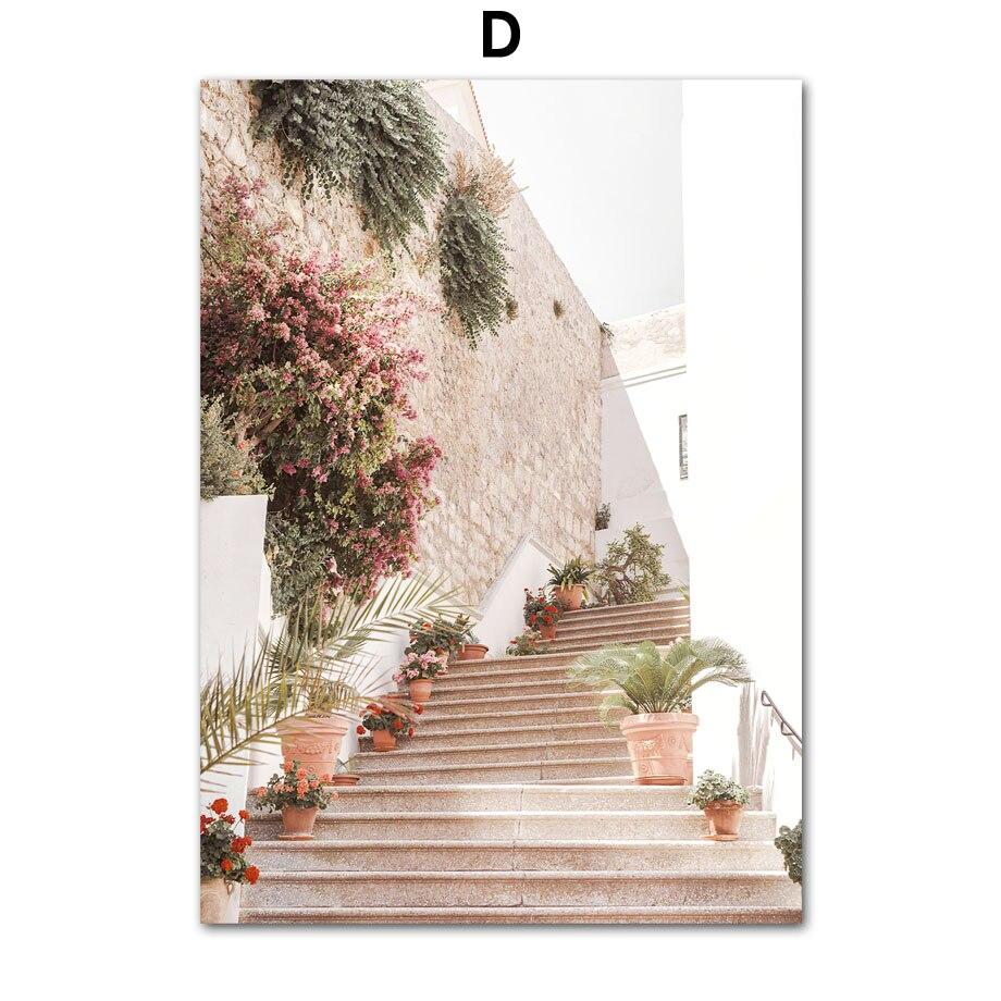 Ретро город цветок вид на улицу автомобиль мото велосипед подоконник настенные постеры художественная живопись на холсте и принты картина для декора гостиной