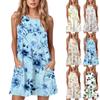 Женское летнее повседневное платье с круглым вырезом и принтом, платье без рукавов с карманами