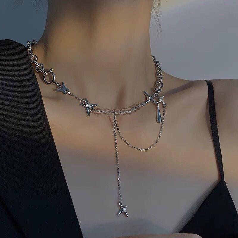 Personalized Water Droplet Star Necklace For Women, Niche Design Splicing Collarbone Chain, Spicy Girl Sweater Chain Accessories
