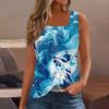 Square Collar Tank Top Women Print Tank Tee Casual Loose Fit Sleeveless Shirt