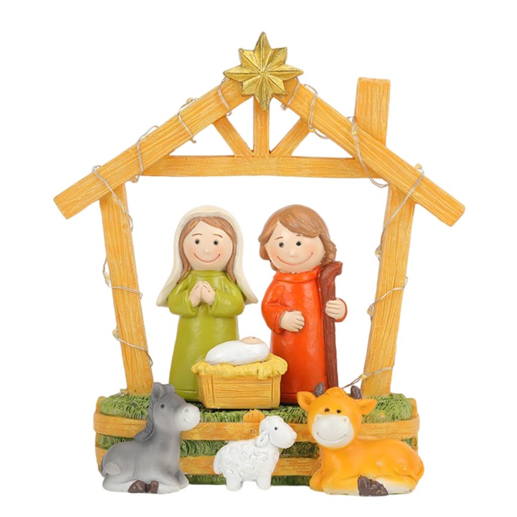 LED Lighted Festival Resins Nativity Figurines Ornament Set Holiday Tabletop Decoration for Christmas Party Decors Gift