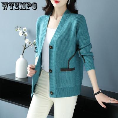 Вязаный кардиган женский осенне-зимний V-образный вырез вязаный свободный и простой свитер куртка универсальный топ