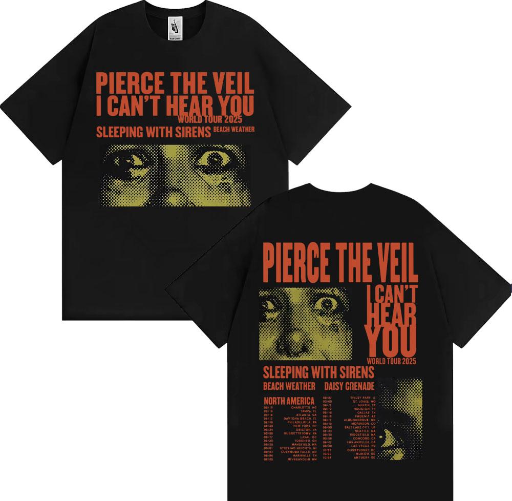 Pierce The Veil I Cant Hear You Тур Мерч Футболки Мода Хип-хоп Рок Музыка Летние Мужские Ретро Повседневные Хлопковые Футболки