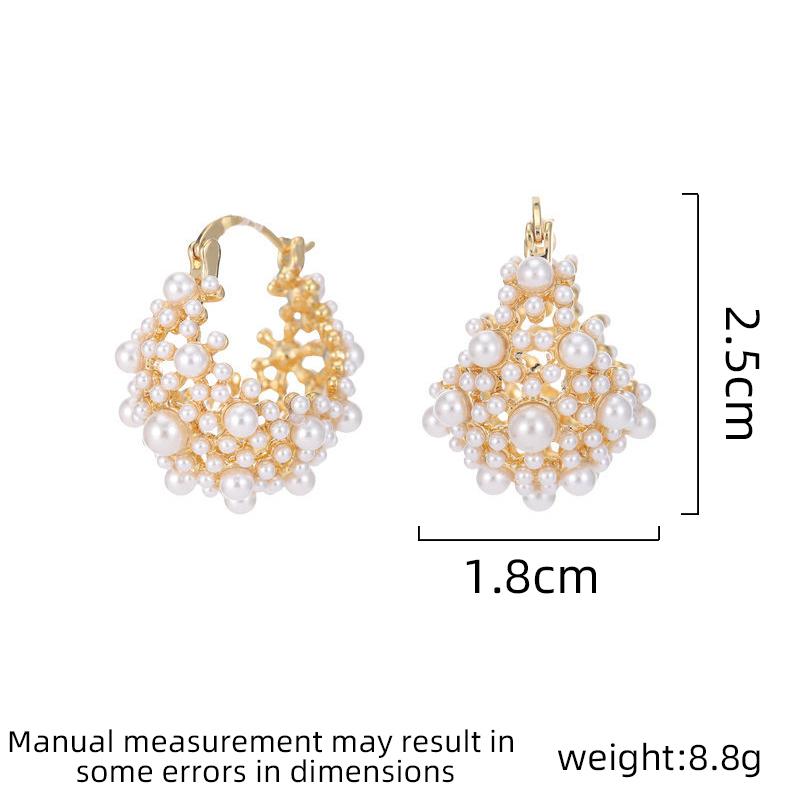 Women's Light Luxury Imitation Pearl Flower Basket Earrings Fashionable and Versatile Unique and Design Sense Earrings