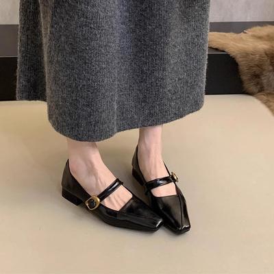 Поздний вечерний бриз неглубокий носок одиночные туфли женские средний каблук весна и осень новые французские ретро туфли для пригородных поездок мягкая кожа толстый каблук Мэри Джейн sma