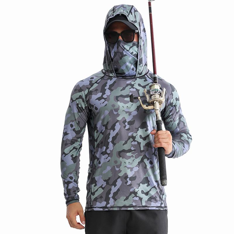 Polyester Breathable and Quick-drying Fishing Shirt Lure Fishing Hooded Sun Protection UPF50+ Fishing Clothes with Face Mask