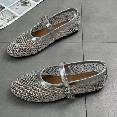 Модные летние новые женские сандалии с круглым носком, с сеткой и стразами, удобные, легкие, дышащие, сандалии на мягкой подошве