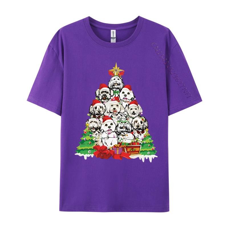 Christmas Pajama Maltese Tree Dog Xmas T Shirts Hip Hop Novelty Cotton Men Top Tshirts England Style