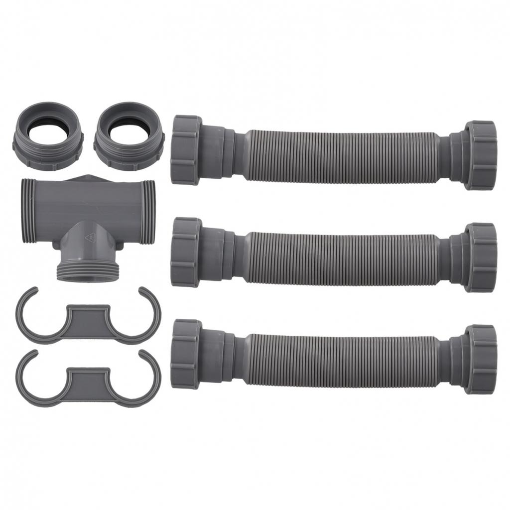 Flexible Double Sink Drain Kit 112 and 114 Inch P Trap Pipes for Sink Drainage