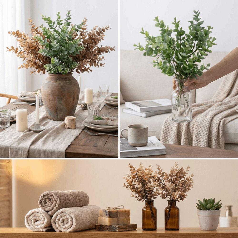 Plastic Artificial Eucalyptus Bouquet UV Resistant Lifelike Simulation Green Plants Non-Fading Handmade Faux Flower Bouquet