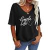 Women Fashion V Neck Tee Shirt Summer Casual Short Sleeve Top Loose Letter Print T-shirt