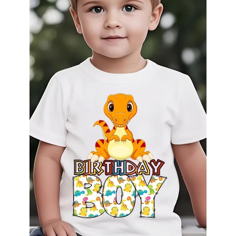 Summer Stylish Short-Sleeve T-Shirt for Boys with an Orange Dinosaur Print Perfect for Outdoor Casual Wear