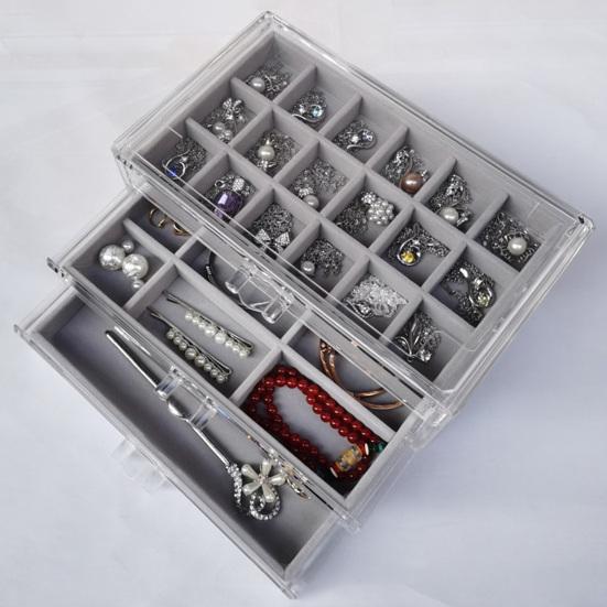 Акриловый органайзер для ювелирных изделий с 3 ящиками и несколькими отделениями, держатель для сережек, регулируемые подносы, пыленепроницаемая прозрачная шкатулка для драгоценностей