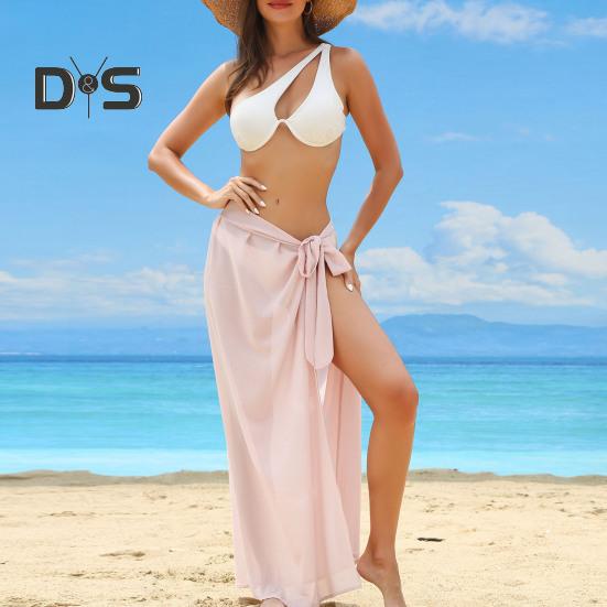 Женская пляжная юбка на шнуровке, однотонная, прозрачная, тонкая, быстросохнущая, струящаяся, солнцезащитная, бикини-накидка