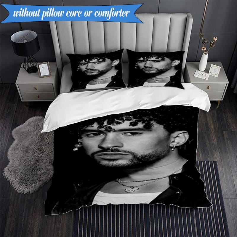 Bad Bunny Collage 3pcs K-pop music group Bedding set,Ideal for Bedroom, Dormitory,Including Duvet Cover And 2pcs Pillowcases,Fan gifts
