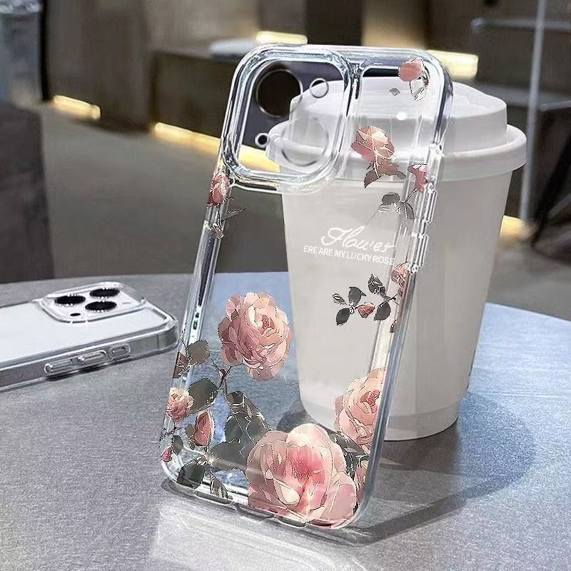 Pink Roses Suitable for Iphone16promax Mobile Phone Case Simple Transparent Apple 15 Anti Fall 1413 Fresh