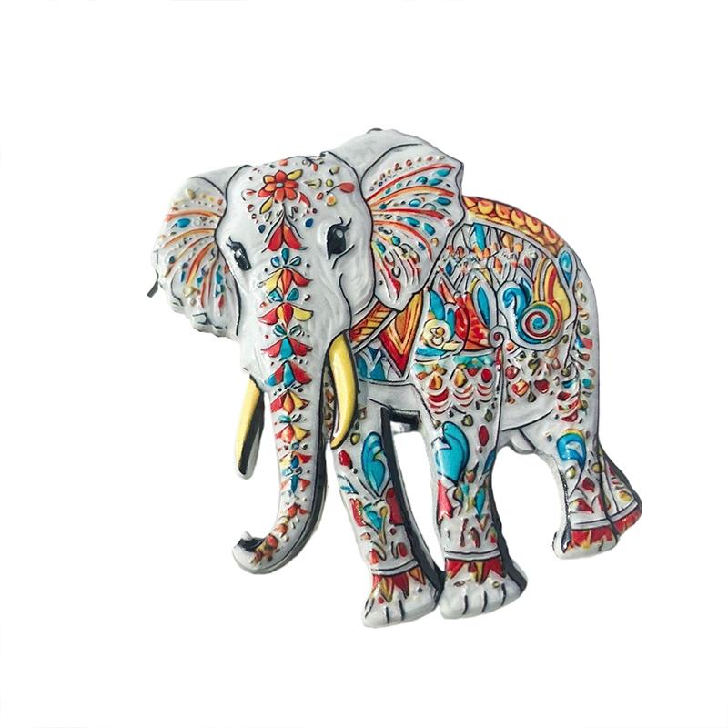 Милый слон Богемный узор Рельефный магнит из смолы Традиционный дизайн Стерео рельеф Для холодильника Сувенир из путешествия Магнитный