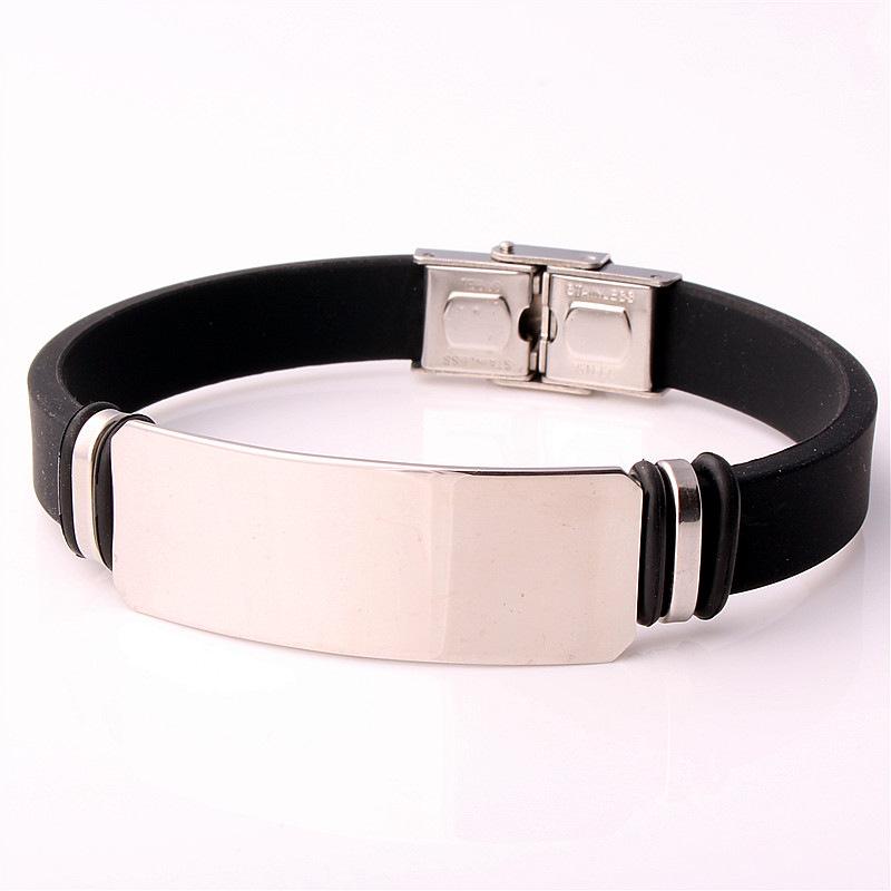 New Men and Women Sports Silicone Bracelet Stainless Steel Jewelry Basketball Bracelet Jewelry Accessories Black Bracelet