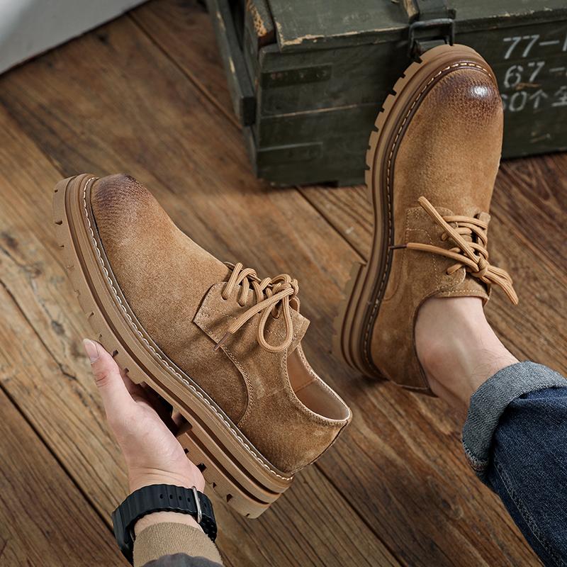 Fashion Men Leather Business Casual Lace Up Leather Shoes Outdoor Men Autumn Anti Slip Wear-resistant Comfortable Workwear Shoes