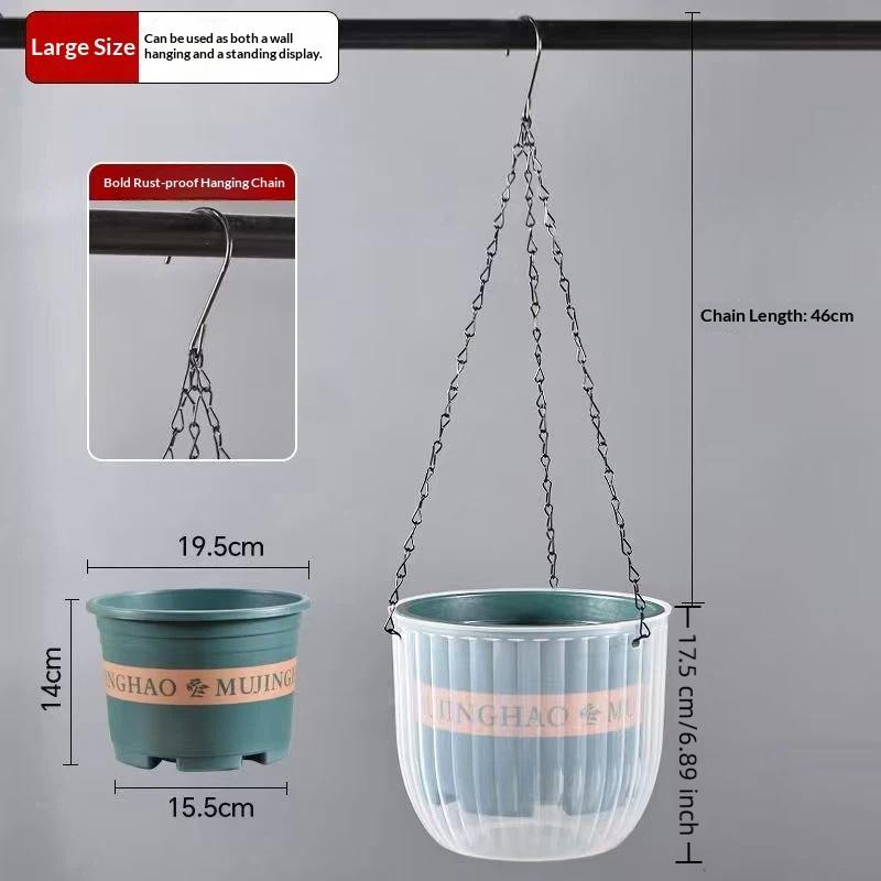 Transparent Hanging Basket Flower Pot For Lazy People Self-Priming Hydroponic Resin Large Diameter Fall-Resistant Shampoo