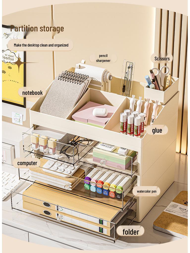 Настольный ящик для хранения с выдвижным ящиком – Пыленепроницаемый, прозрачный органайзер для стола в общежитии и офисных канцелярских товаров/книг/документов