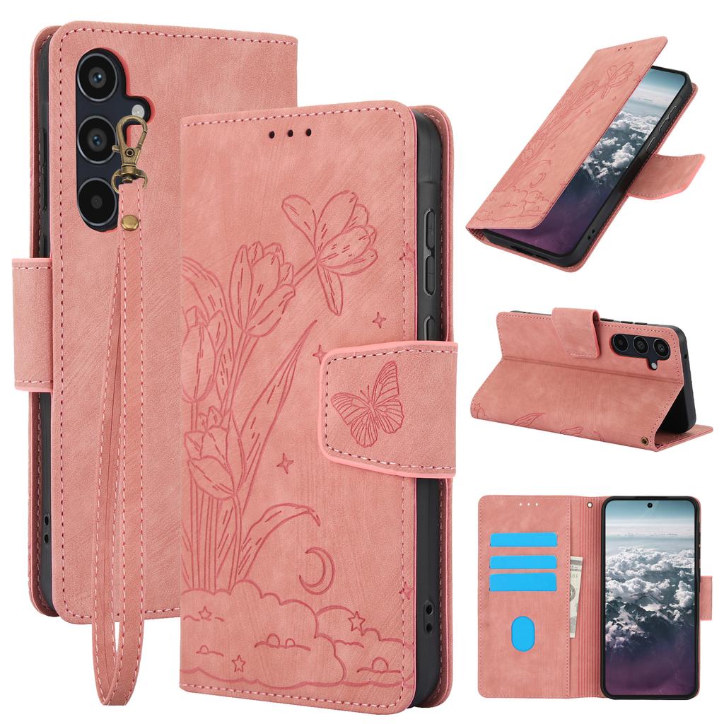 Leather Case for Samsung Galaxy A17 5G/A17 4G/A26 5G Flower Butterfly Wallet Phone Cover with Hand Strap