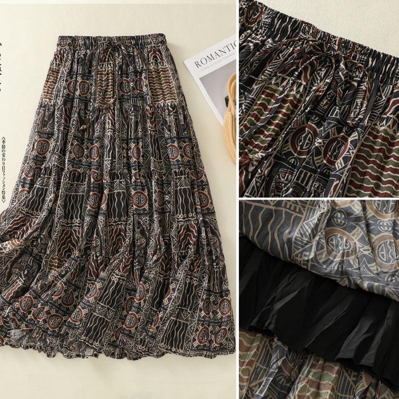 Летняя двухслойная юбка в стиле ретро с большим принтом Swing и эластичной талией для женщин