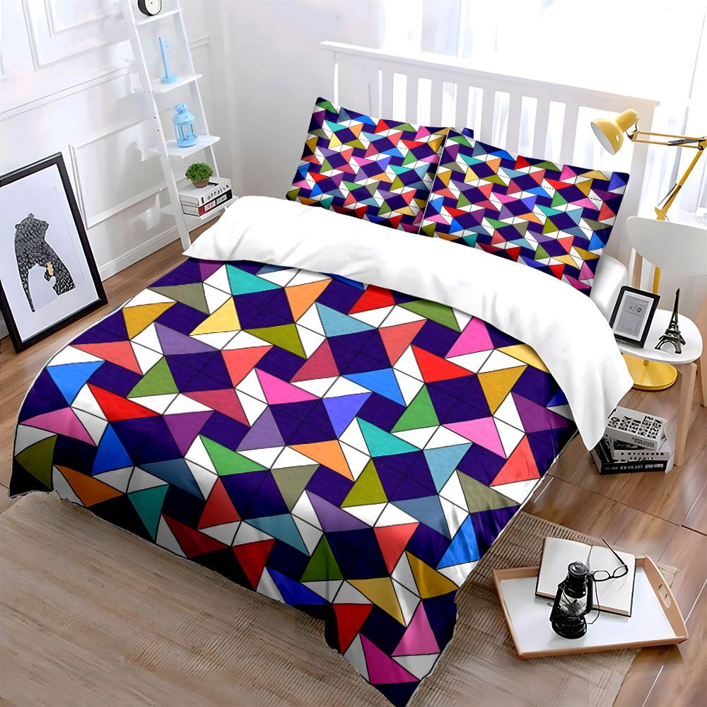 Geometric Colorful Triangle Design Bedding Duvet Cover Set Duvet Cover Pillowcases (1 * Duvet Cover 2 * Pillowcases, without duvet insert)