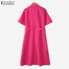 ZANZEA Женское повседневное свободное платье-рубашка с отложным воротником и коротким рукавом