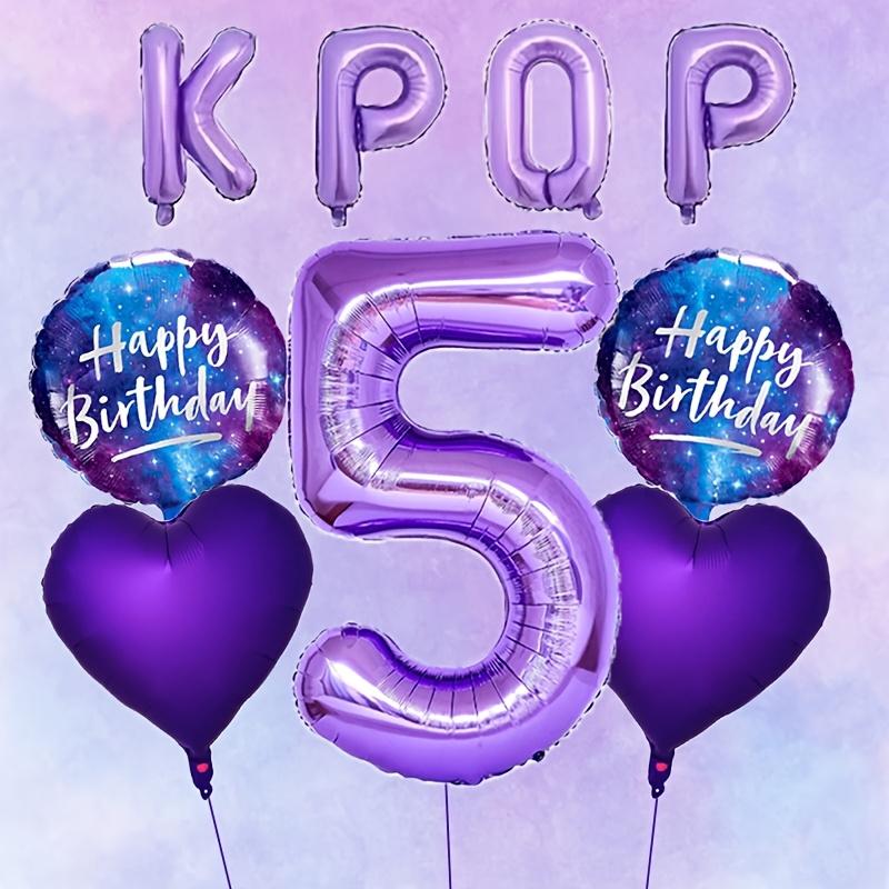 Набор из 9 стильных фиолетовых шаров на вечеринку в стиле K-pop, шары с цифрами 0-9 размером 32 дюйма, украшение для вечеринки на музыкальную тему, реквизит для фотосъемки