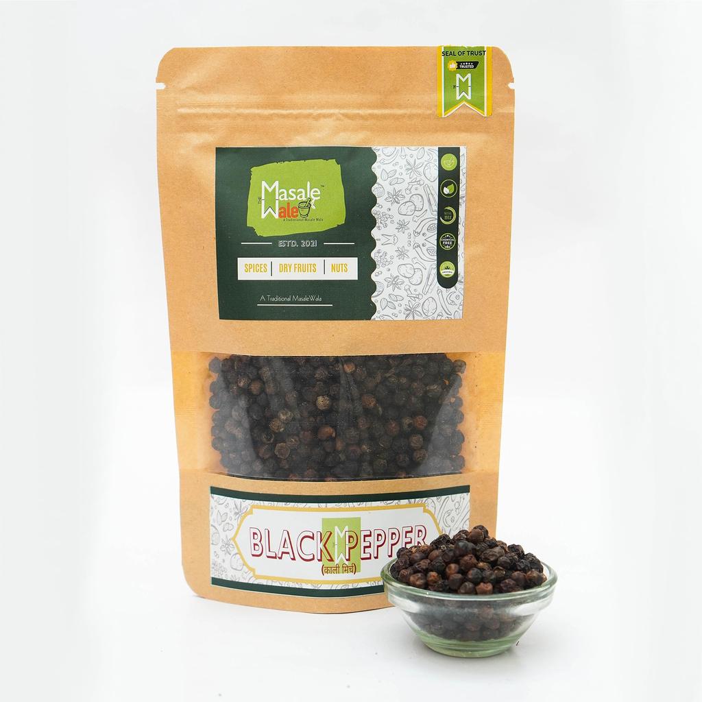 The Masalewale's Black pepper Whole | Bold size | 100% Natural | Kali Mirch | Grade A | No colour or Polish | Solid grain (50)