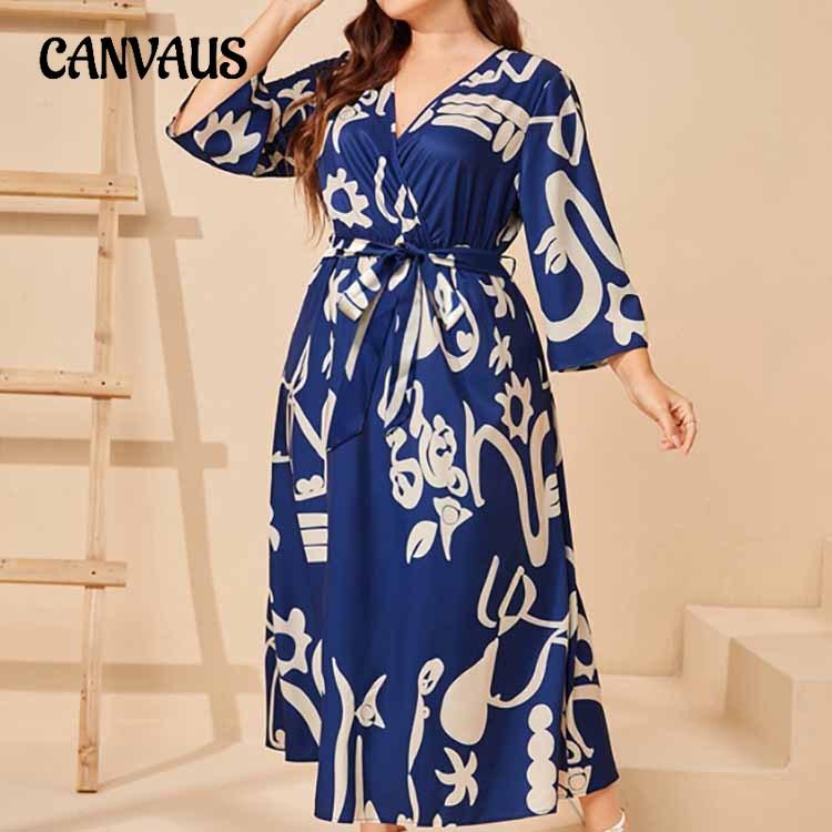 Women's Dress Plus Size Printed Elastic Waist Dresses