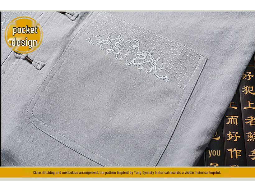 Мужской традиционный китайский костюм тан с длинным рукавом для весны/лета - Идеально подходит для пап и дедушек среднего и пожилого возраста, Идеально подходит для тайцзи.