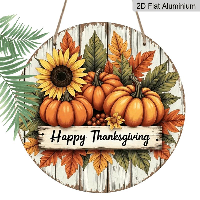 2D Flat, 1pc Round Metal Sign with Harvest Theme And Welcome Text for Kitchen, Cafe, Yard And Home Decor Wall Decor, HD Printed for Indoor/Outdoor